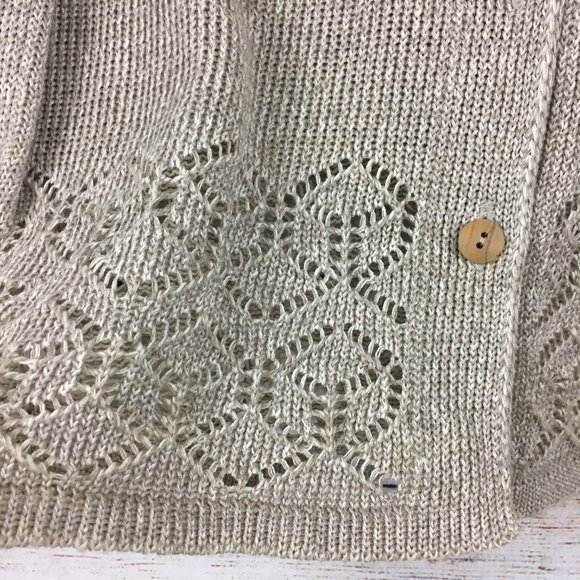 Natural Style Cardigan Sweater Linen Blend Open Weave Embellished - Picture 4 of 11